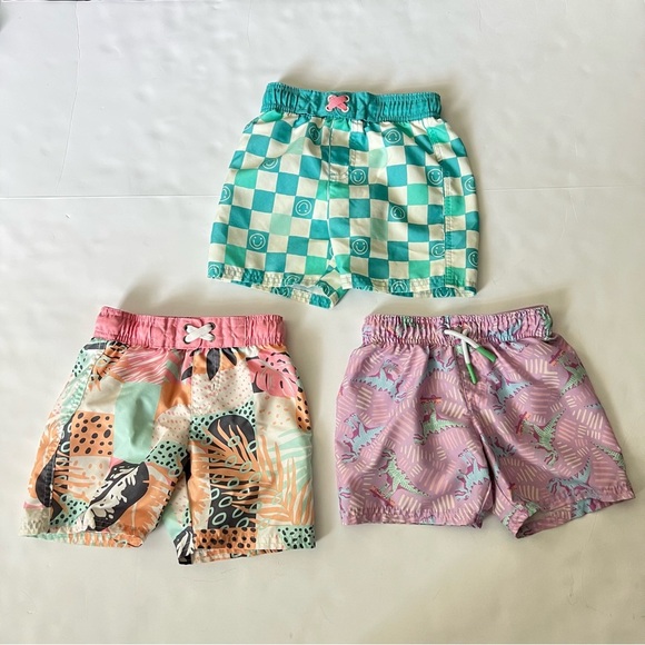 Cat & Jack Swim Shorts Trunks Lot Of 3 Size 4T Dinosaur Smiley Face Checker - Picture 2 of 16